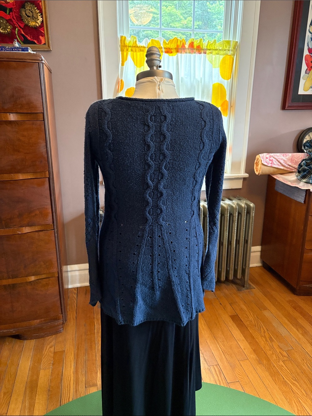 Women’s Navy Cable & Eyelet Scoop-Neck Sweater Cotton/Nylon/Viscose Small